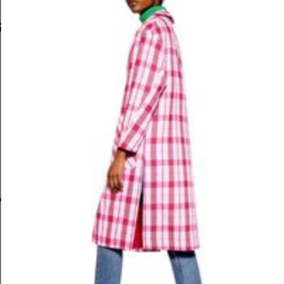 TOPSHOP Suzy Check Plaid Pink Side Split Jacket - Picture 2 of 10